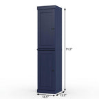17" Navy Blue Solid Wood Free Standing Double Door Linen Cabinet