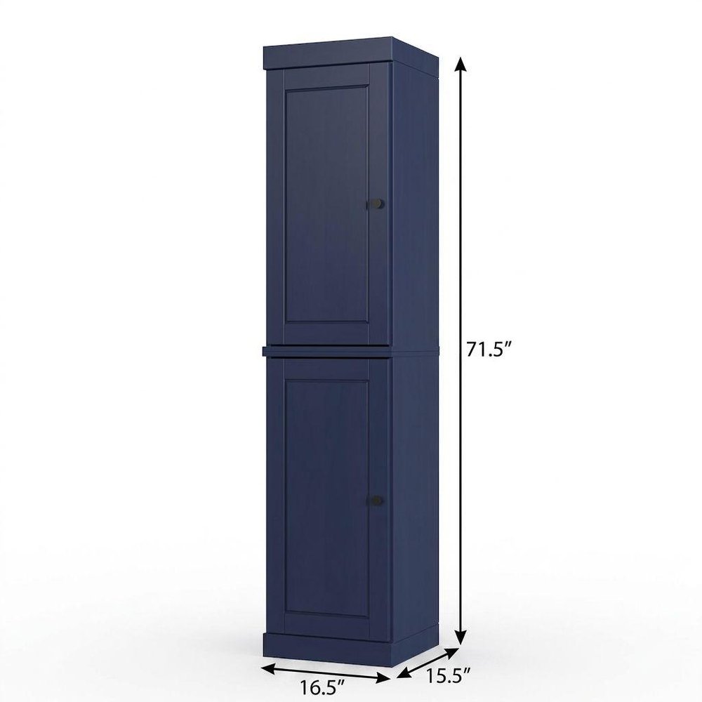 17" Navy Blue Solid Wood Free Standing Double Door Linen Cabinet