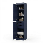 17" Navy Blue Solid Wood Free Standing Double Door Linen Cabinet