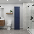 17" Navy Blue Solid Wood Free Standing Double Door Linen Cabinet