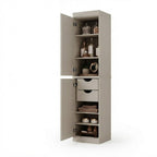17" Off White Solid Wood Free Standing Double Door Linen Cabinet