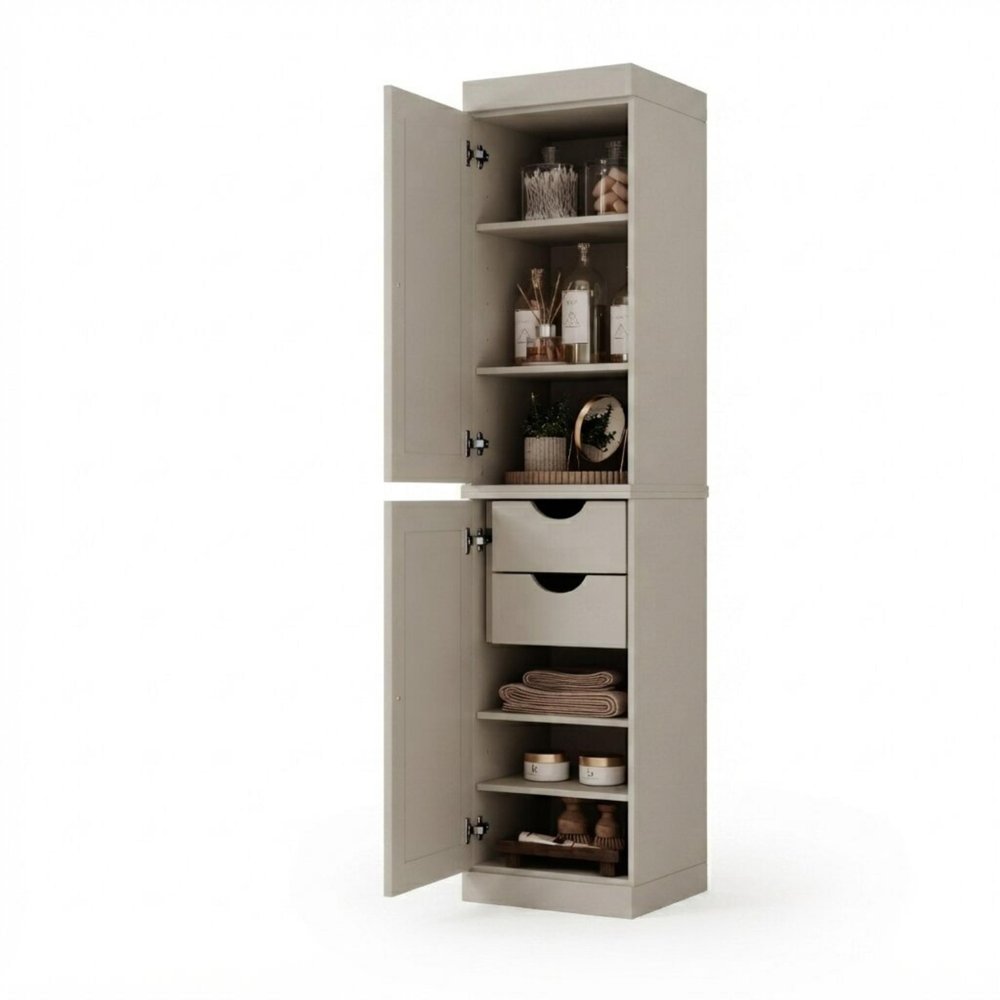 17" Off White Solid Wood Free Standing Double Door Linen Cabinet