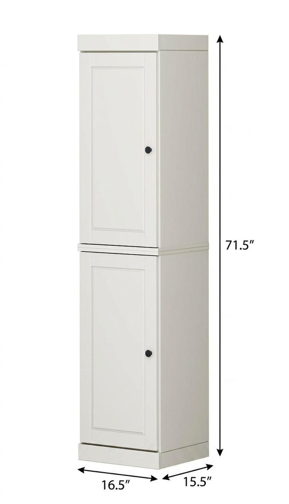 17" Off White Solid Wood Free Standing Double Door Linen Cabinet