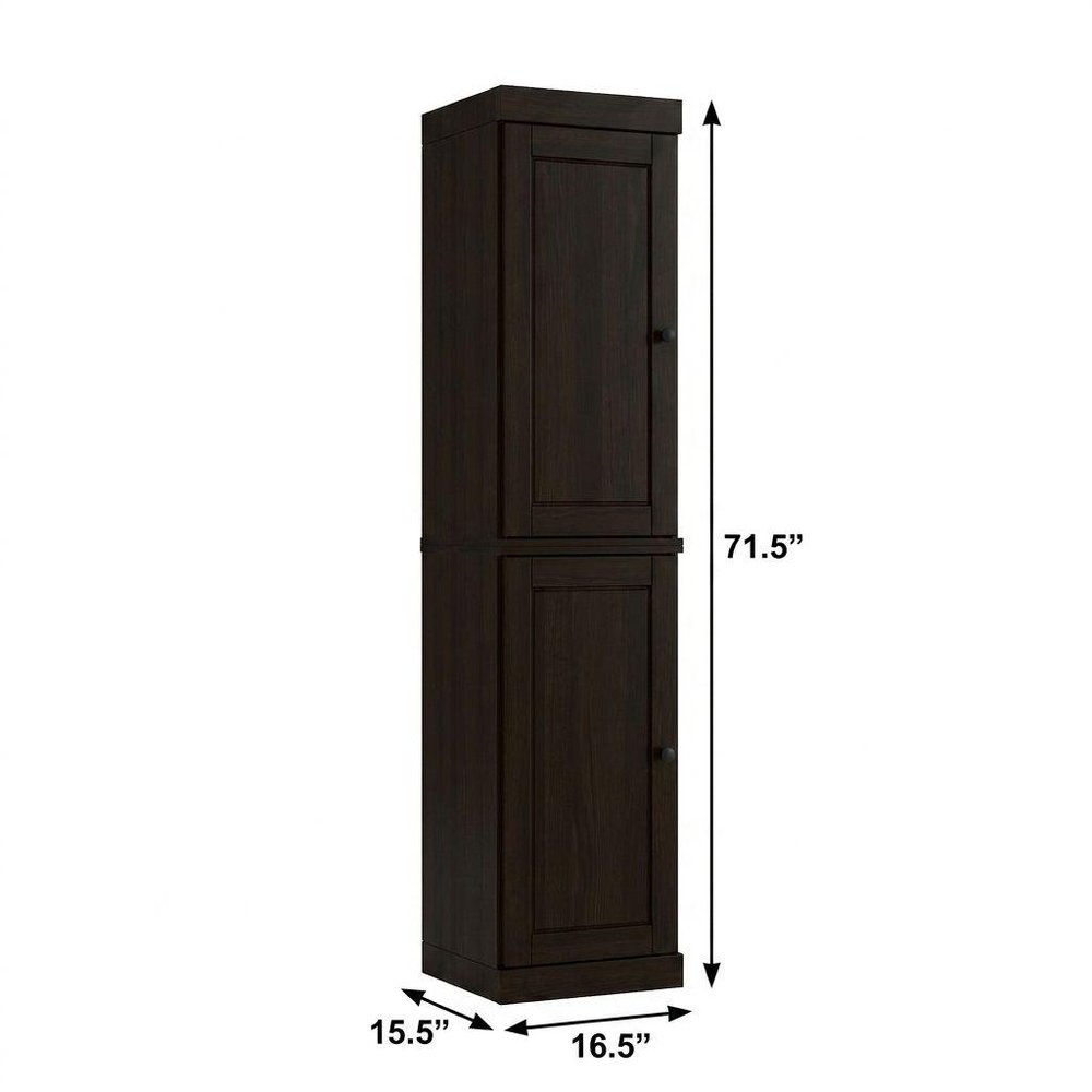 17" Espresso Solid Wood Free Standing Double Door Linen Cabinet