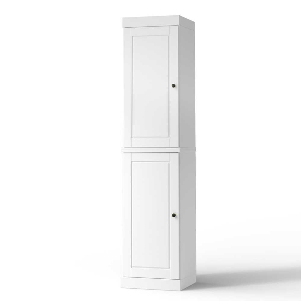 17" White Solid Wood Free Standing Double Door Linen Cabinet