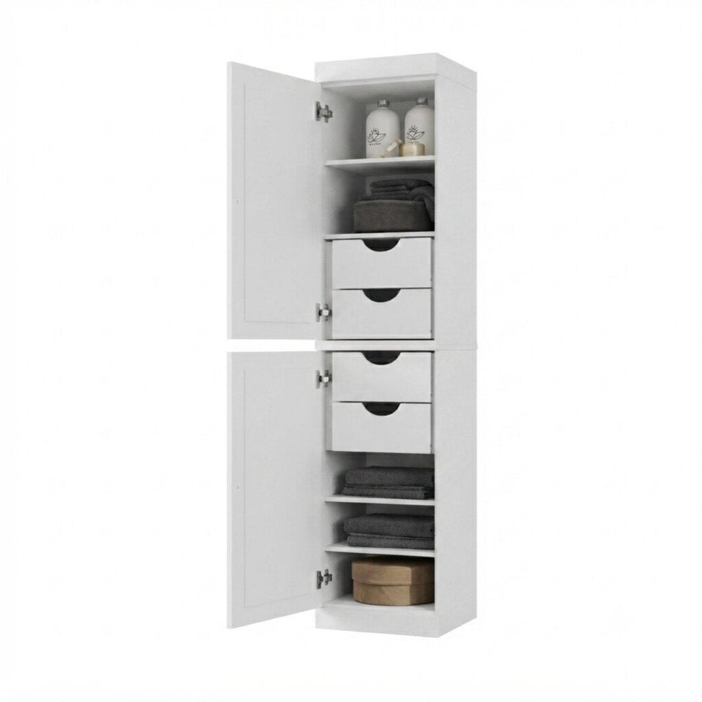 17" White Solid Wood Free Standing Double Door Linen Cabinet