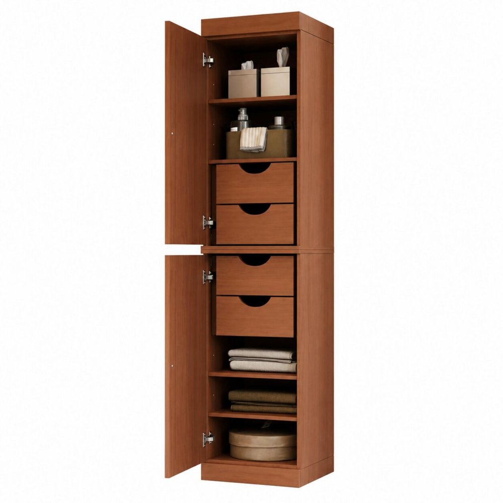 17" Coffee Solid Wood Free Standing Double Door Linen Cabinet