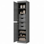 17" Gray Solid Wood Free Standing Double Door Linen Cabinet