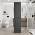 17" Gray Solid Wood Free Standing Double Door Linen Cabinet