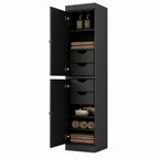 17" Black Solid Wood Free Standing Double Door Linen Cabinet