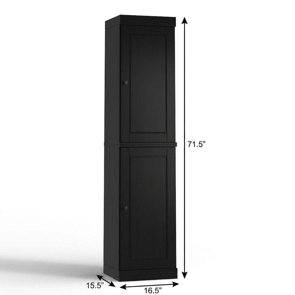 17" Black Solid Wood Free Standing Double Door Linen Cabinet