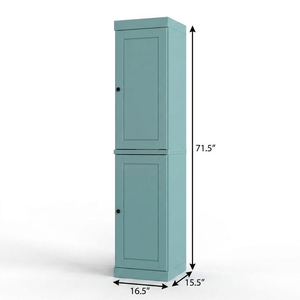 17" Aqua Solid Wood Free Standing Double Door Linen Cabinet