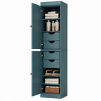 17" Aqua Solid Wood Free Standing Double Door Linen Cabinet