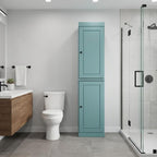 17" Aqua Solid Wood Free Standing Double Door Linen Cabinet