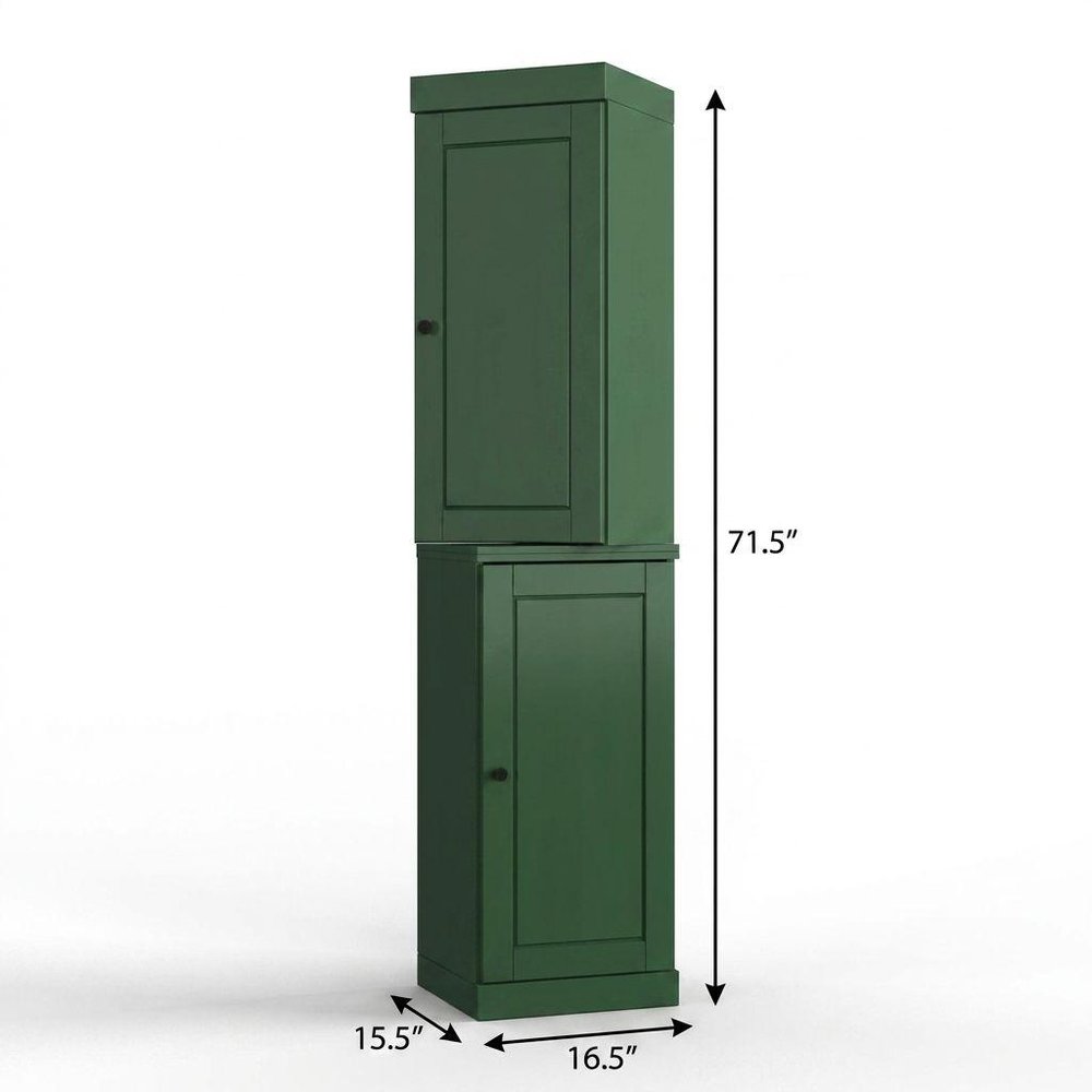 17" Green Solid Wood Free Standing Double Door Linen Cabinet