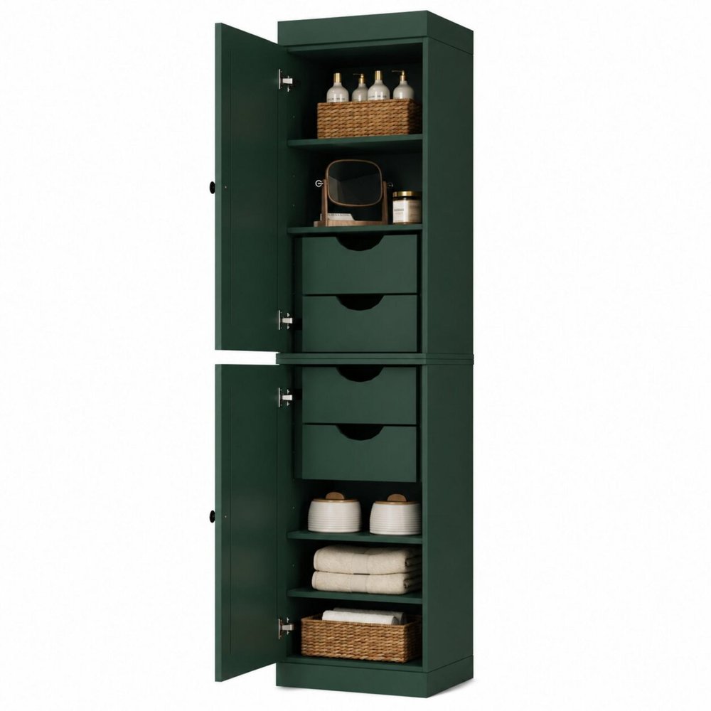 17" Green Solid Wood Free Standing Double Door Linen Cabinet