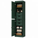 17" Green Solid Wood Free Standing Double Door Linen Cabinet