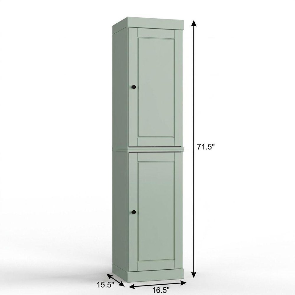 17" Sage Solid Wood Free Standing Double Door Linen Cabinet
