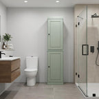 17" Sage Solid Wood Free Standing Double Door Linen Cabinet
