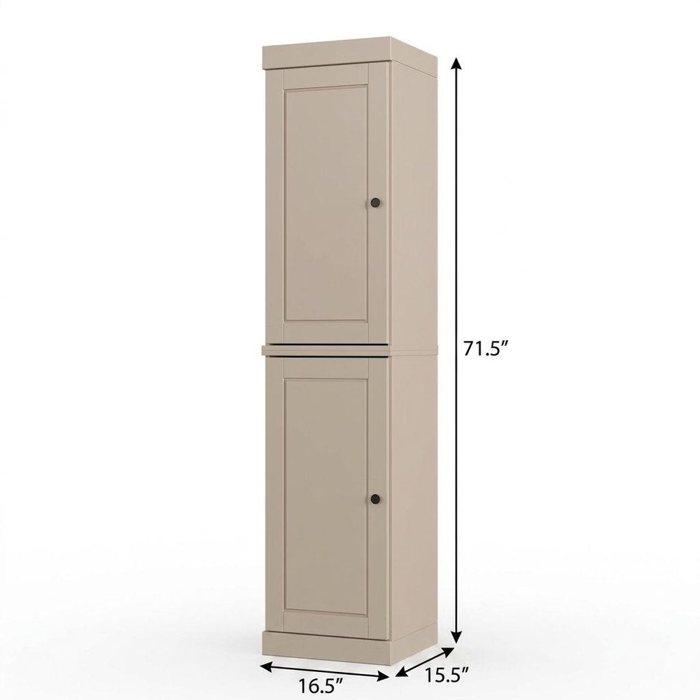 17" Beige Solid Wood Free Standing Double Door Linen Cabinet