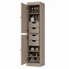 17" Beige Solid Wood Free Standing Double Door Linen Cabinet