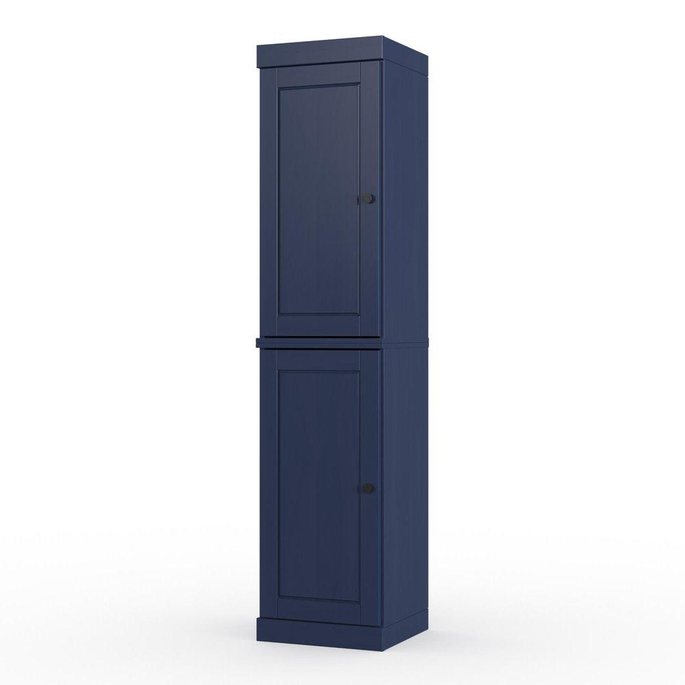 17" Navy Blue Solid Wood Free Standing Double Door Linen Cabinet