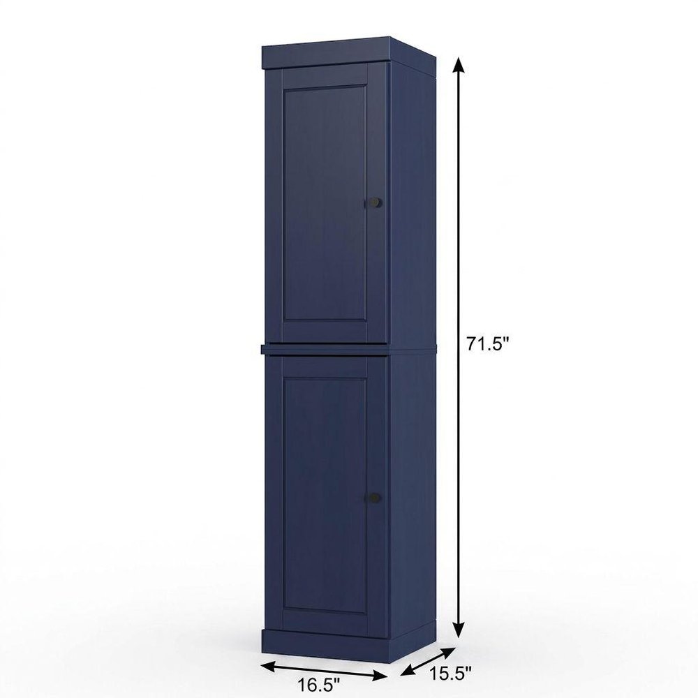 17" Navy Blue Solid Wood Free Standing Double Door Linen Cabinet