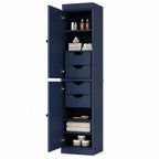 17" Navy Blue Solid Wood Free Standing Double Door Linen Cabinet