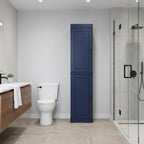 17" Navy Blue Solid Wood Free Standing Double Door Linen Cabinet