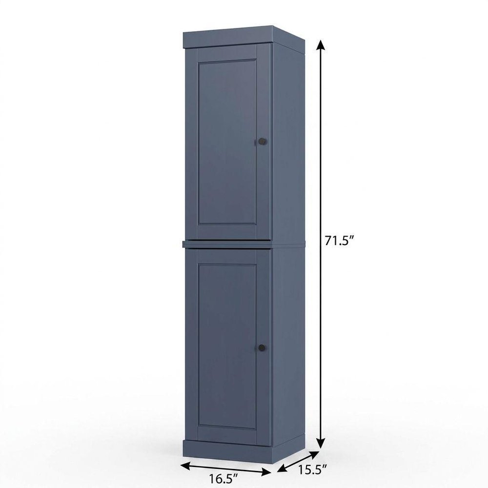 17" French Blue Solid Wood Free Standing Double Door Linen Cabinet