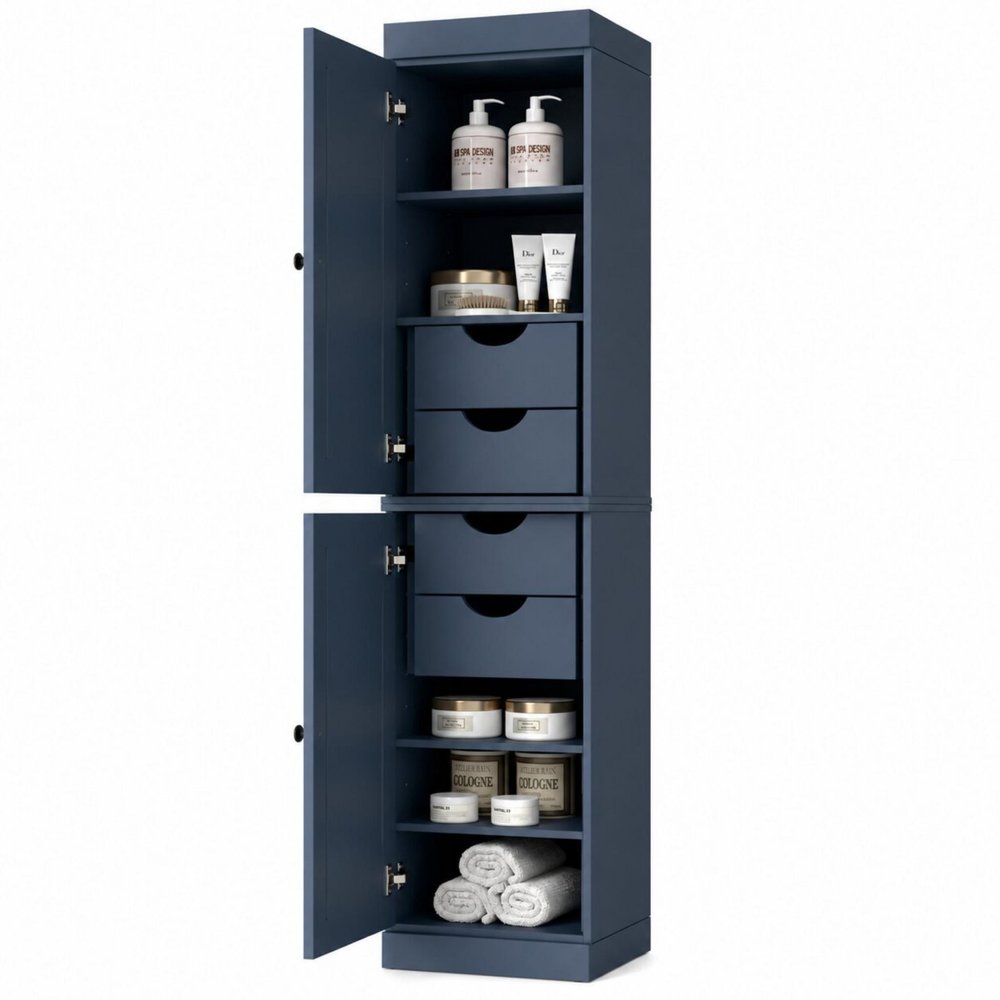17" French Blue Solid Wood Free Standing Double Door Linen Cabinet