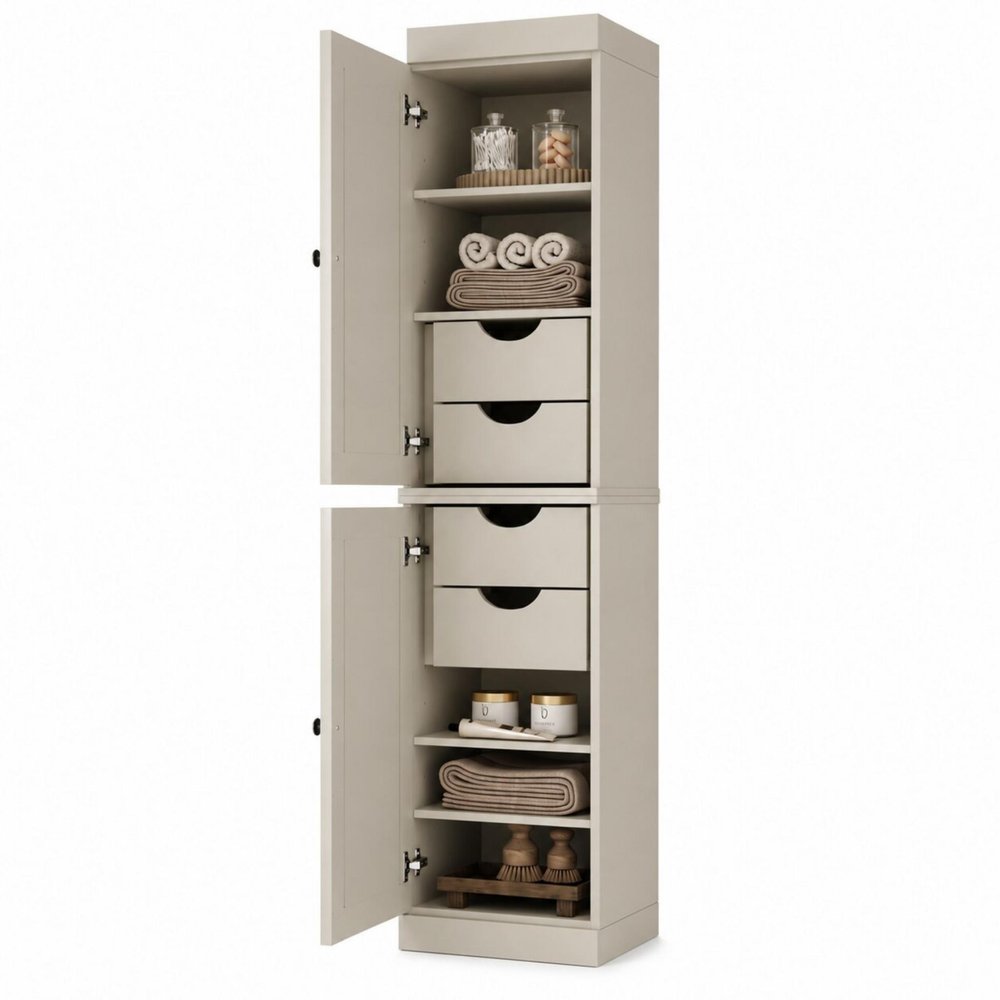 17" Off White Solid Wood Free Standing Double Door Linen Cabinet