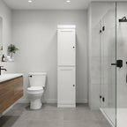 17" White Solid Wood Free Standing Double Door Linen Cabinet