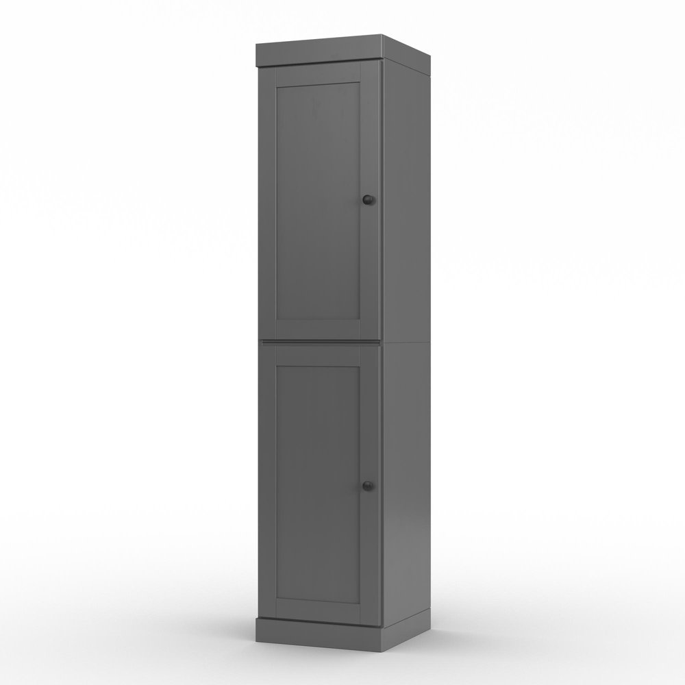 17" Gray Solid Wood Free Standing Double Door Linen Cabinet