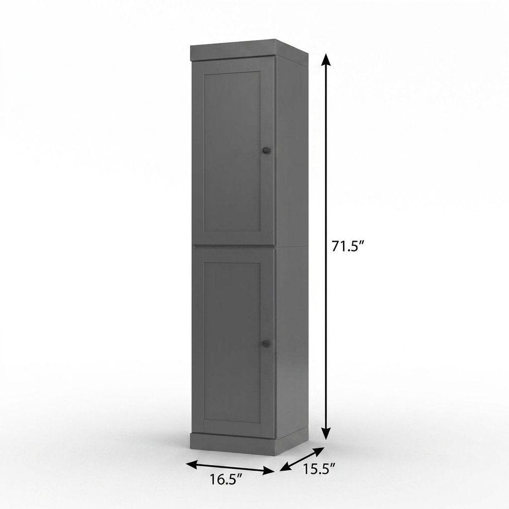 17" Gray Solid Wood Free Standing Double Door Linen Cabinet