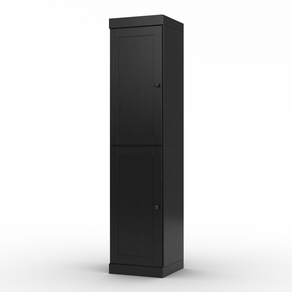 17" Black Solid Wood Free Standing Double Door Linen Cabinet