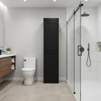 17" Black Solid Wood Free Standing Double Door Linen Cabinet