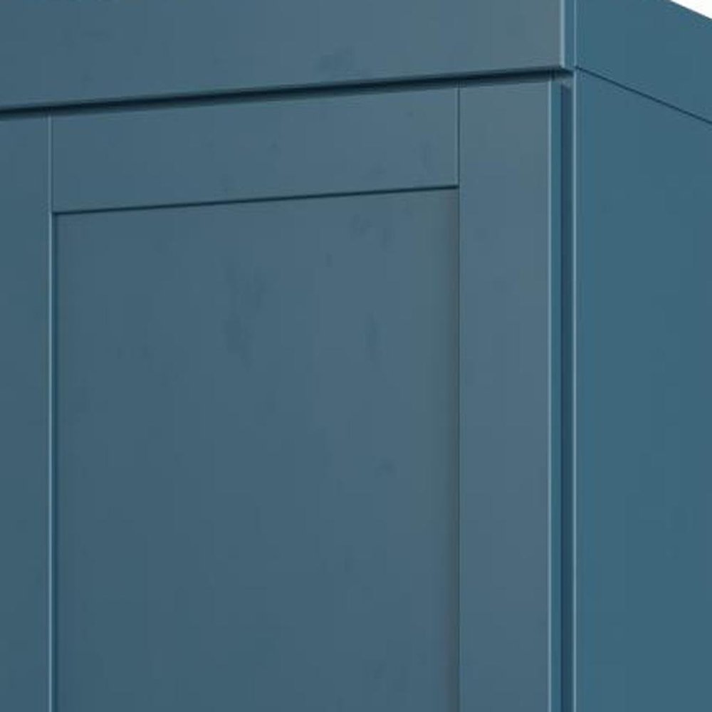 17" Teal Blue Solid Wood Free Standing Double Door Linen Cabinet