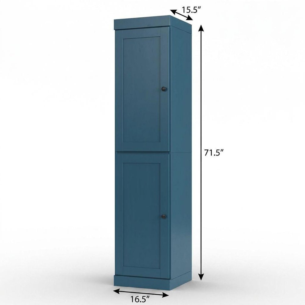 17" Teal Blue Solid Wood Free Standing Double Door Linen Cabinet