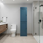 17" Teal Blue Solid Wood Free Standing Double Door Linen Cabinet