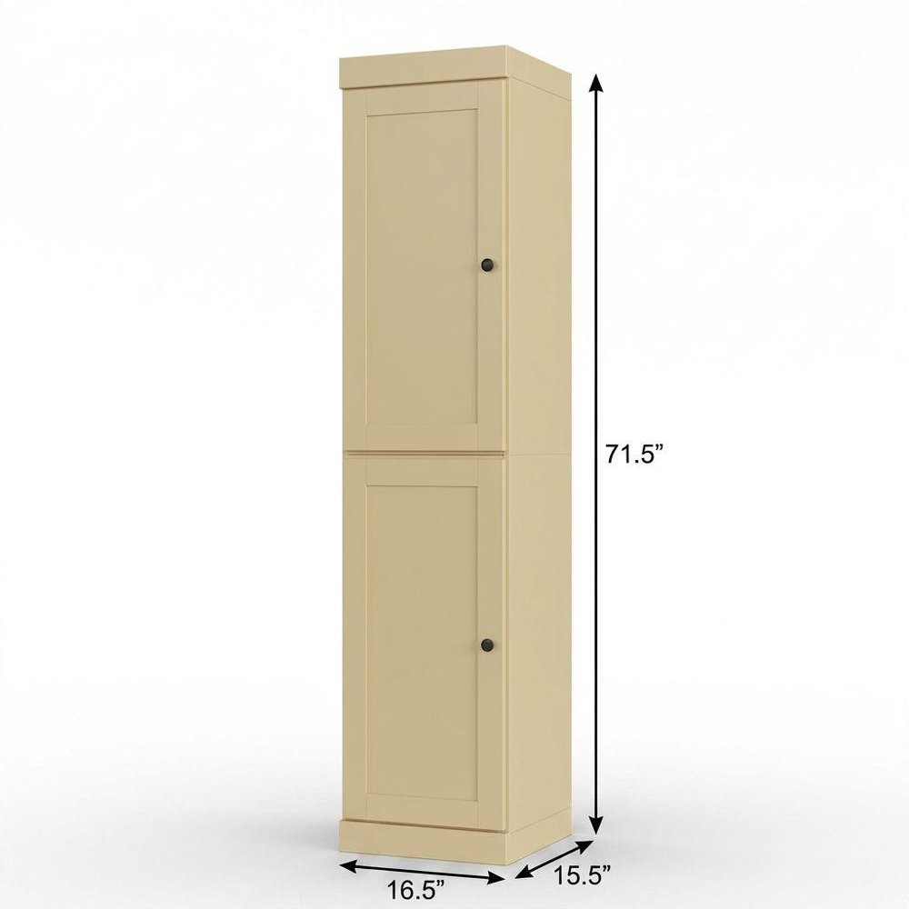 17" Yellow Solid Wood Free Standing Double Door Linen Cabinet