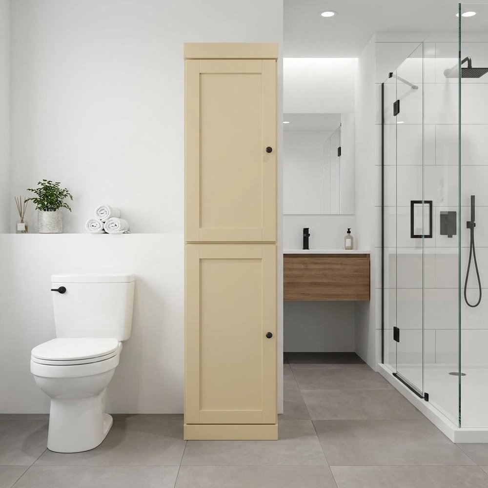 17" Yellow Solid Wood Free Standing Double Door Linen Cabinet