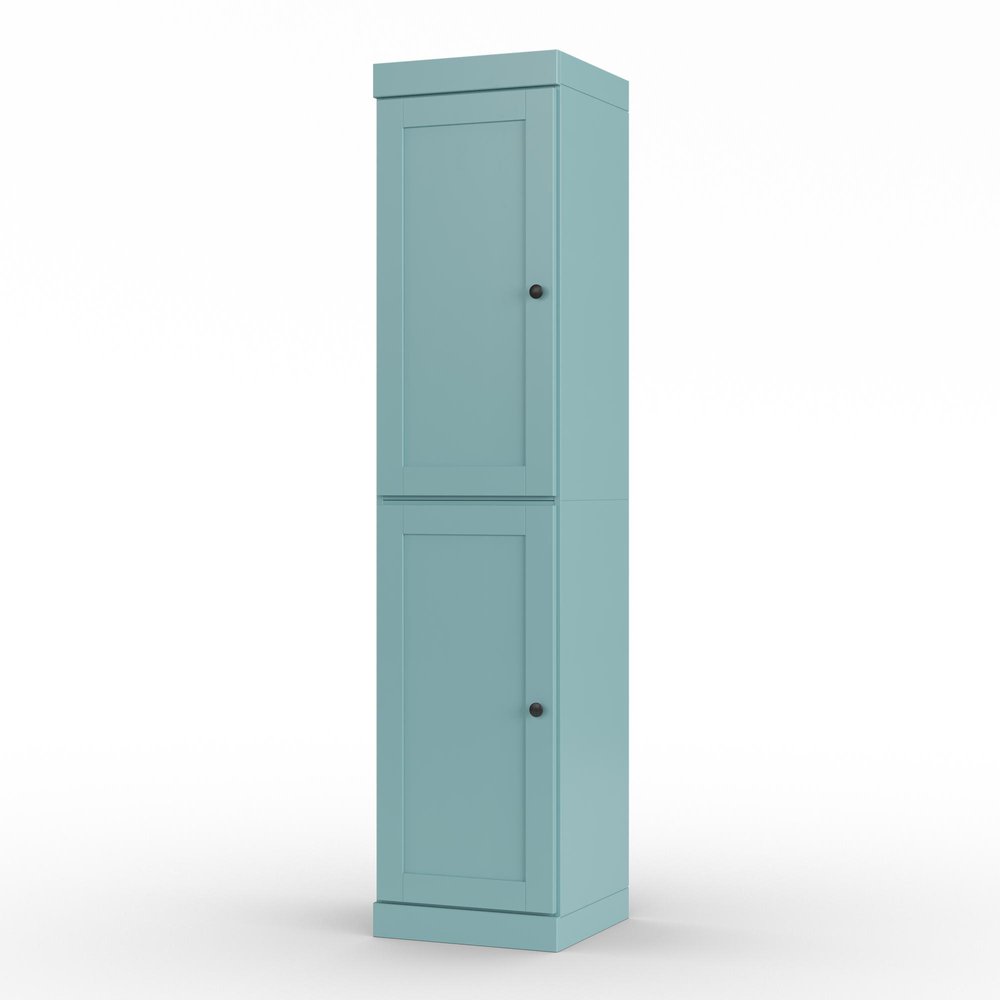 17" Aqua Solid Wood Free Standing Double Door Linen Cabinet