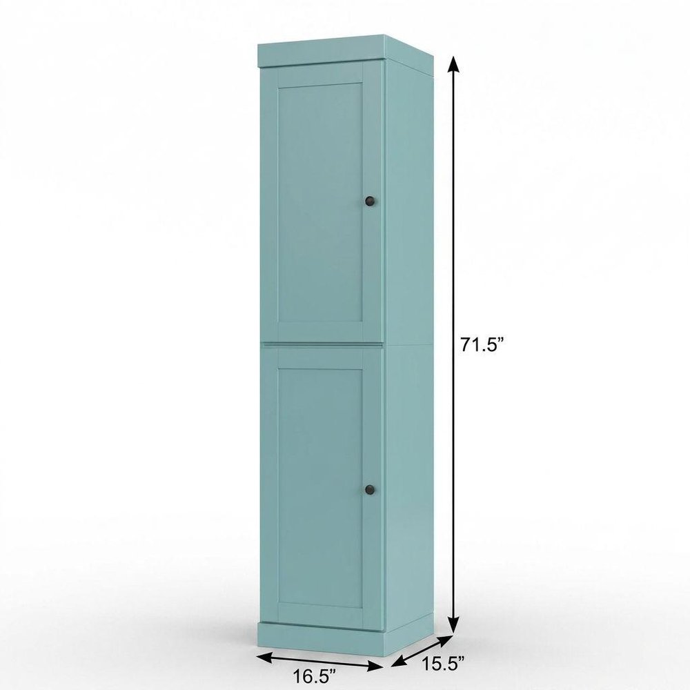 17" Aqua Solid Wood Free Standing Double Door Linen Cabinet