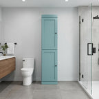 17" Aqua Solid Wood Free Standing Double Door Linen Cabinet