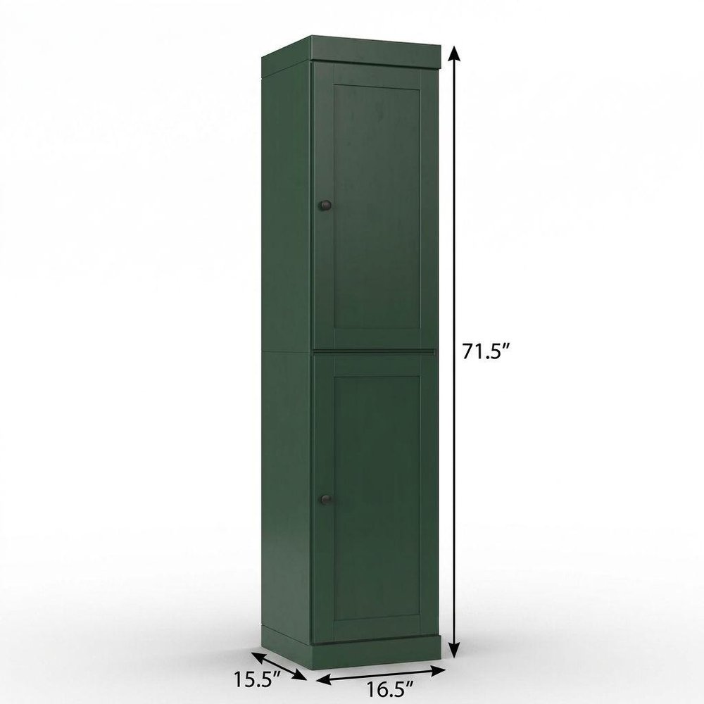 17" Green Solid Wood Free Standing Double Door Linen Cabinet