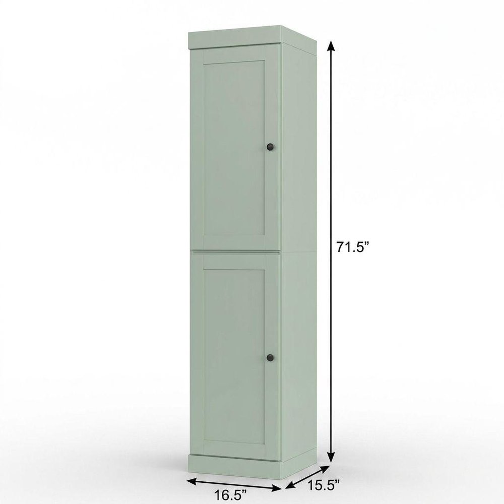 17" Sage Solid Wood Free Standing Double Door Linen Cabinet