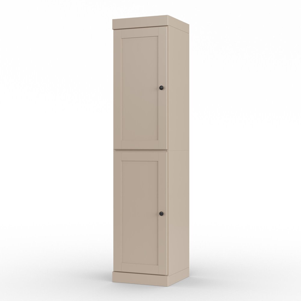 17" Beige Solid Wood Free Standing Double Door Linen Cabinet