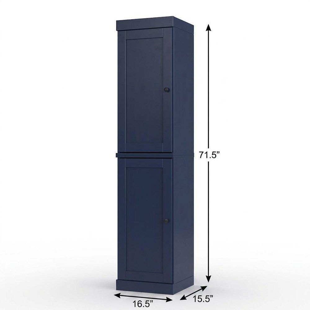 17" Navy Blue Solid Wood Free Standing Double Door Linen Cabinet