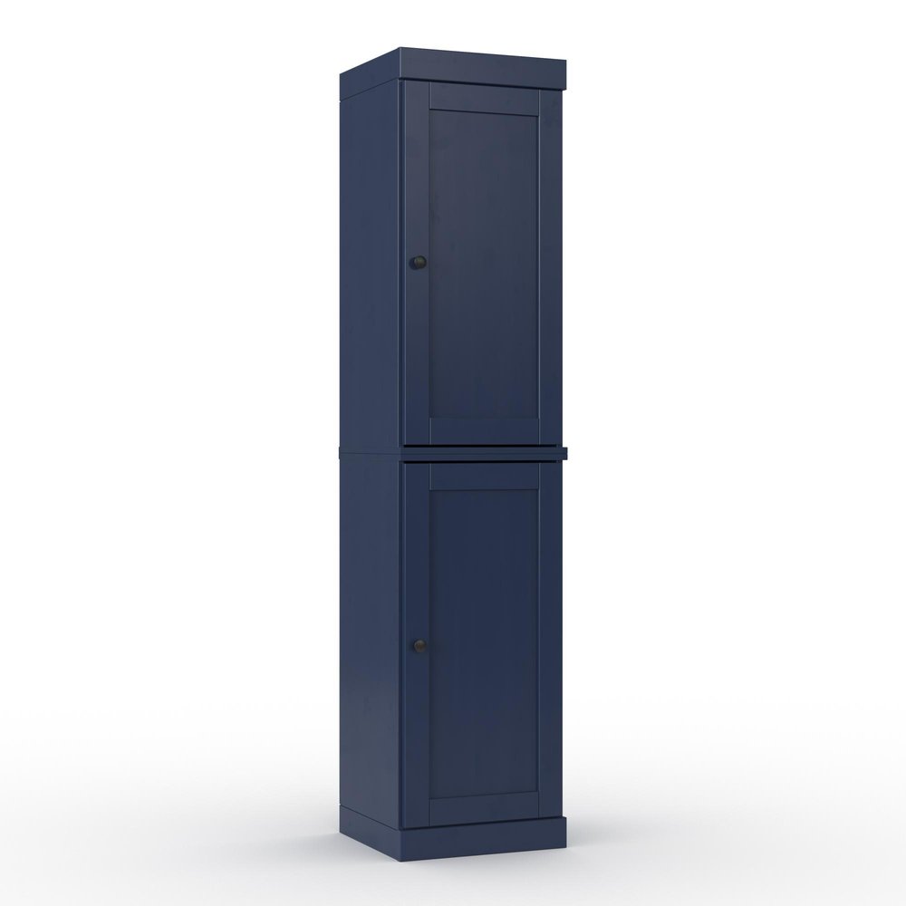 17" Navy Blue Solid Wood Free Standing Double Door Linen Cabinet